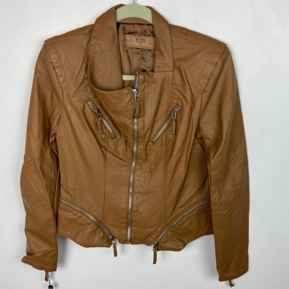 NWT Blank NYC Faux Leather Brown Moto Jacket Zips NEw With Tags Sz Small Medium - Picture 10 of 14